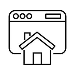 Single outline icon of a browser with a home symbol, representing a website homepage, default start page, or main web page. Linear icon style. Editable stroke. Vector illustration.