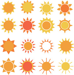Set of color vector sun icons.