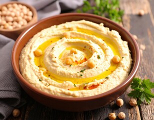 Creamy Hummus Dip In Bowl