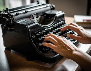 Closeup Vintage Typewriter With Hands Typing