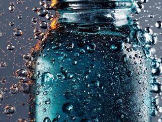 A close-up shot of a glass bottle containing cool water. Generative AI
