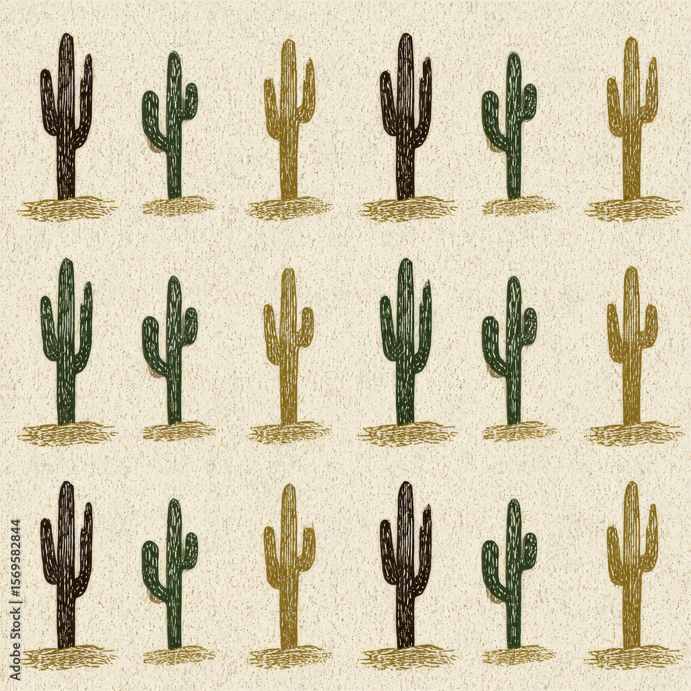 Aufkleber seamless abstract pattern of cactus icons on dry soil background perfect for textiles or wallpaper d