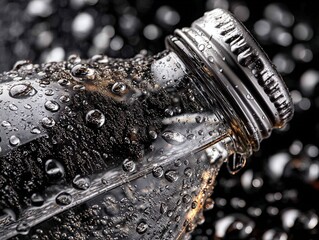 A close-up shot of a glass bottle containing cool water. Generative AI
