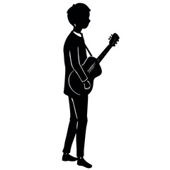 Silhouette of a person playing an acoustic guitar