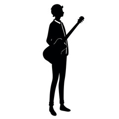 Silhouette of a young man playing an acoustic guitar