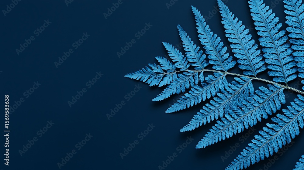 Poster a close-up of a blue fern leaf against a dark background showcasing intricate patterns and texture.