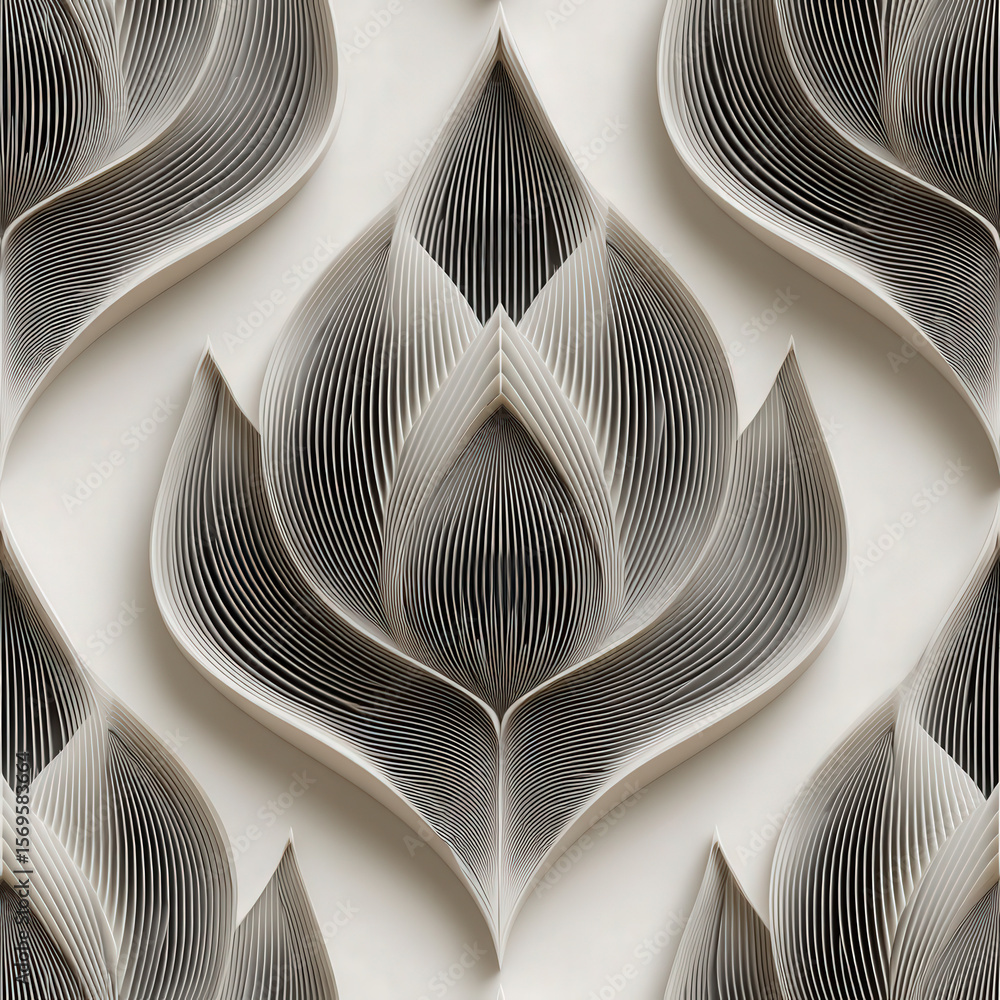 Poster abstract flower outlines pattern with leaves in a seamless design for elegant backgrounds and textil