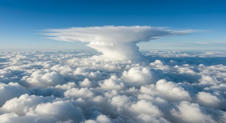 Majestic Aerial View of a Stunning Pileus Cloud Formation Above a Sea of Cumulus Clouds A Breathtaking Meteorological Phenomenon