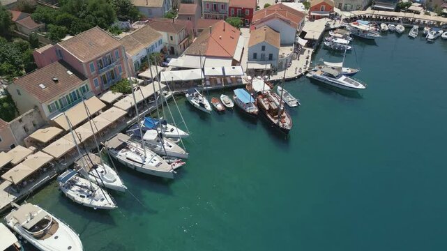 Aerial Footage of Fiskardo Village in Kefalonia, Greece