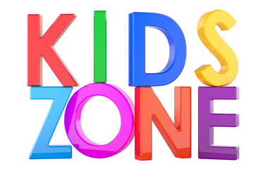 Kids zone, colorful 3d letters. 3D rendering isolated on transparent background