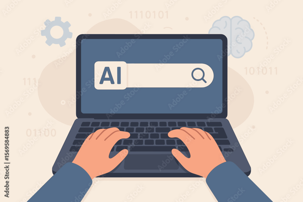 Fototapete ai search concept with user typing on laptop. artificial intelligence for information research, data