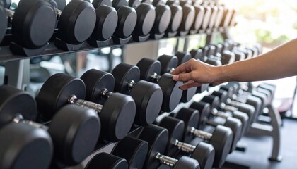 Hand Selecting Dumbbells In Gym