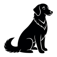 Stylized black silhouette of a sitting dog with white accents