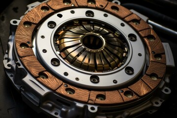 New clutch disc showcasing its complex components, highlighting engineering and automotive technology