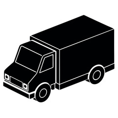 Simple black and white isometric illustration of a delivery truck