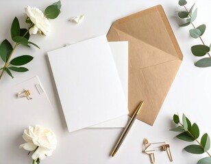 Blank Greeting Card With Roses And Envelope