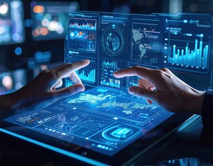 Hands Interacting With Glowing Digital Screens