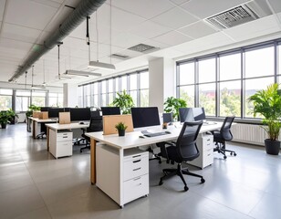 Modern Bright Office Interior With Plants