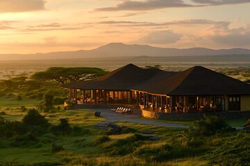 African Safari Lodge at Sunset: Aerial View of Luxury Accommodation