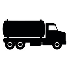 Silhouette of a tanker truck with multiple wheels on a white background