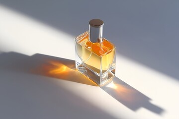 Perfume advertisement, fragrance and minimalism: perfume bottle in natural morning light.