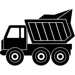 Black silhouette of a dump truck filled with material