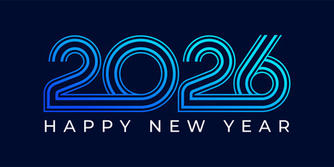 2026 Happy New Year design vector illustration. Unique 2026 logo design template. In blue color