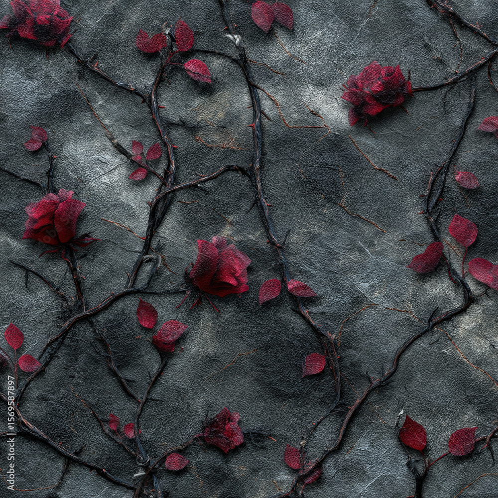 Aufkleber dark seamless pattern of black roses with thorny vines creating a striking and elegant visual textur