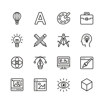 Graphic Web Design Line Icons Stock Vector