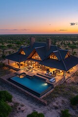 Luxury Safari Lodge at Sunset in Africa