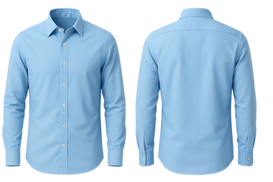 Classic light blue formal shirt isolated on transparent background