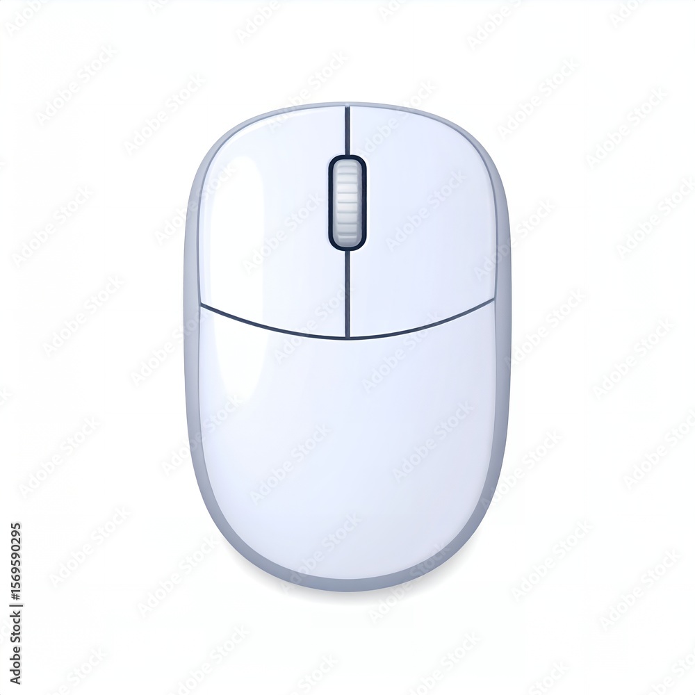 Fototapete a top-down view of a modern white computer mouse featuring a scroll wheel and two distinct click are