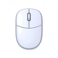 A top-down view of a modern white computer mouse featuring a scroll wheel and two distinct click areas, set against a clean white background.