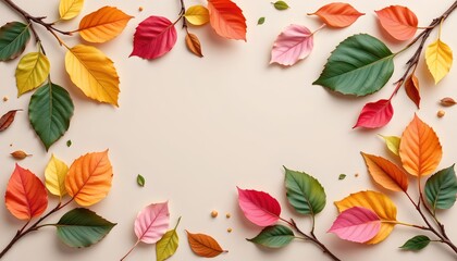 colorful autumn leaves on beige background leaf,autumn,fall,foliage,colourful,nature,design,background,texture,illustration