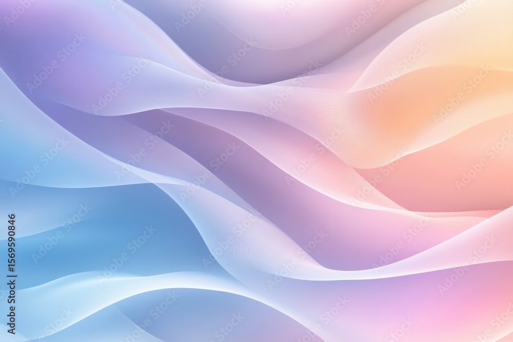Poster soft gradient waves in pastel colors blend harmoniously, creating a dreamy and calming background. t
