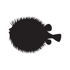 Puffer Fish Silhouette Icon Vector Spiky Blowfish Graphic