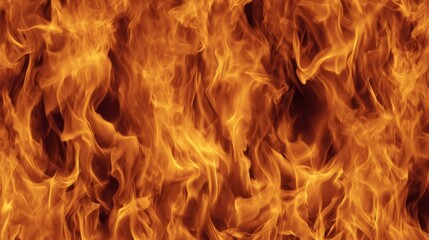 Intense Burning Flames Texture: Abstract Fire Background Image, Fiery Orange and Yellow Hues, Dynamic Natural Phenomenon.