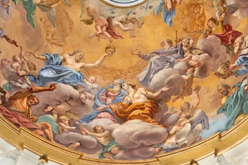 Fototapete Rund Florence - The detail of fresco of Holy Trinity among the saints in church Basilica di Santa Maria del Carmine by Giuseppe Romei (1714 – 1785). © Renáta Sedmáková