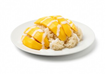 Mango sticky rice on a Plate on white background
thai food