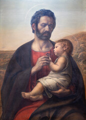 FLORENCE, ITALY - MARCH 20, 2025: The painting of St. Joseph in the church Chiesa Maria Madre della...