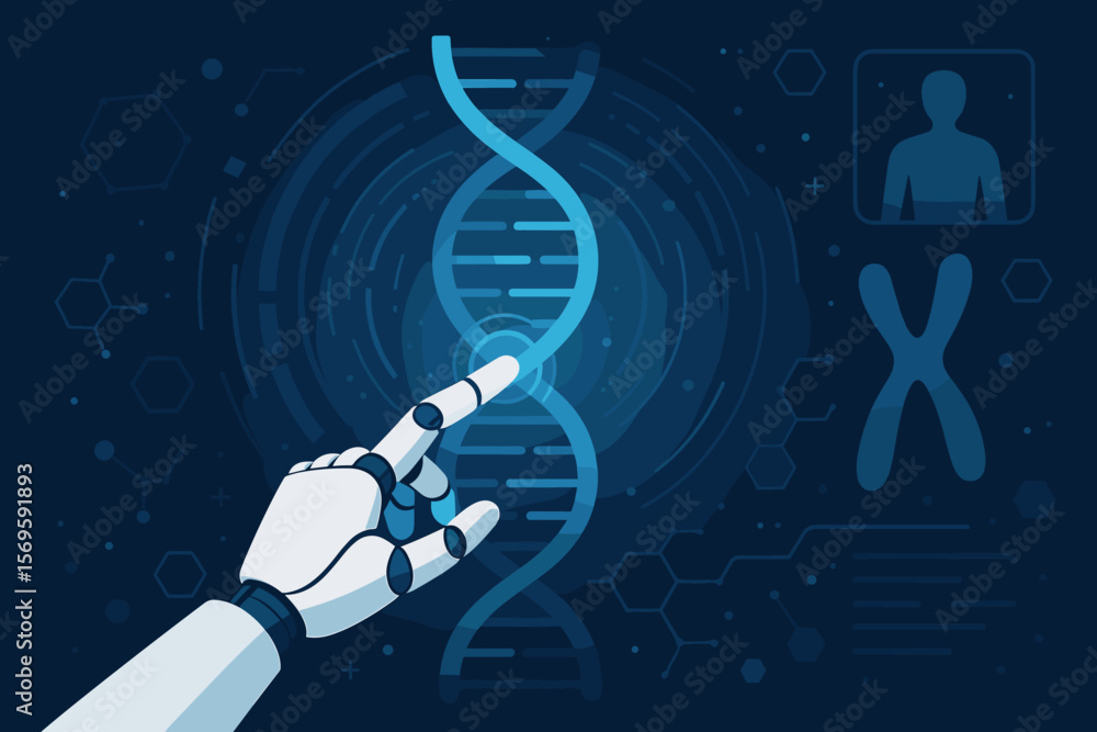 Aufkleber ai artificial intelligence robot hand touching dna strand virtual interface. future genetic analysis