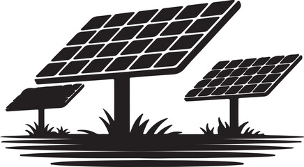 Solar panels in a field silhouette renewable energy electricity