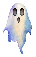 Colorful watercolor ghost design on white background, perfect for Halloween decorations or spooky crafts with playful imagery