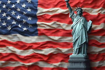 Naklejka premium Statue Liberty with US Flag, and America. (6)