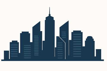 Naklejka premium Modern City Skyline Silhouette. Urban Business District. Skyscraper Architecture. Cityscape Vector Illustration. Flat Design. Office Buildings. Downtown Metropolis. Real Estate Concept.