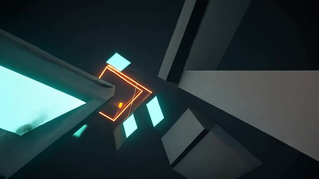 Abstract Neon Geometric Shapes Digital Art, 3D Rendering, Glowing Lines,  Futuristic Design, Modern Art