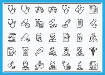 Medical Icons Set  Line Style Healthcare and Hospital Symbols