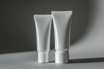 Two Blank White Cosmetic Tubes Mockup with Sleek Design and Gray Background