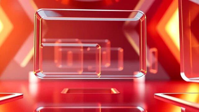 Abstract Glass Cubes in Red Ambient Lighting 3D Render of Geometric Shapes with Reflections and Depth