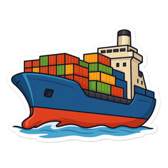 Cargo Ship: A vibrant illustration of a cargo ship, laden with colorful shipping containers, symbolizing global trade and the movement of goods across the ocean.